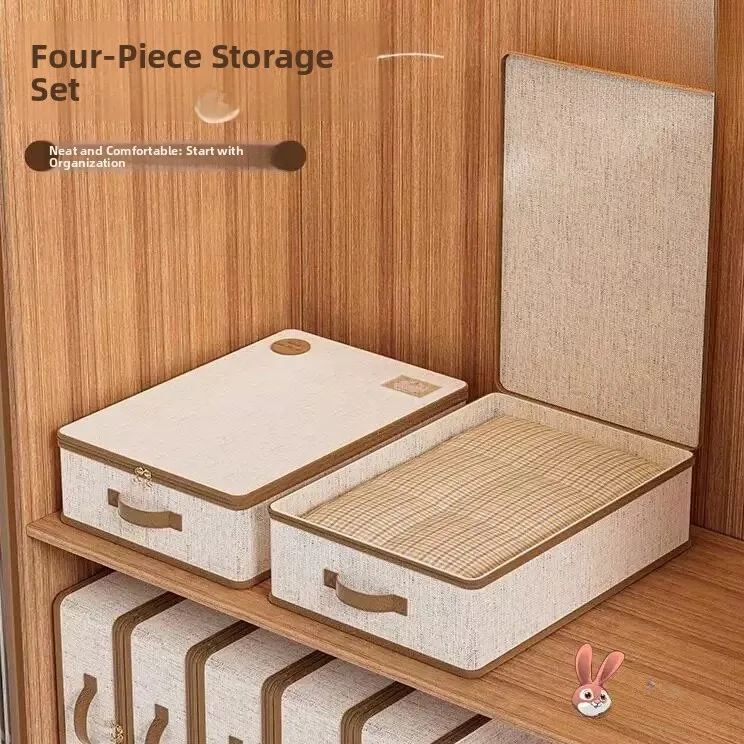 Four-Piece Set Storage Box Dustproof Breathable Cotton Quilt Storage Bag Season Change Clothing Bedding Storage Solution