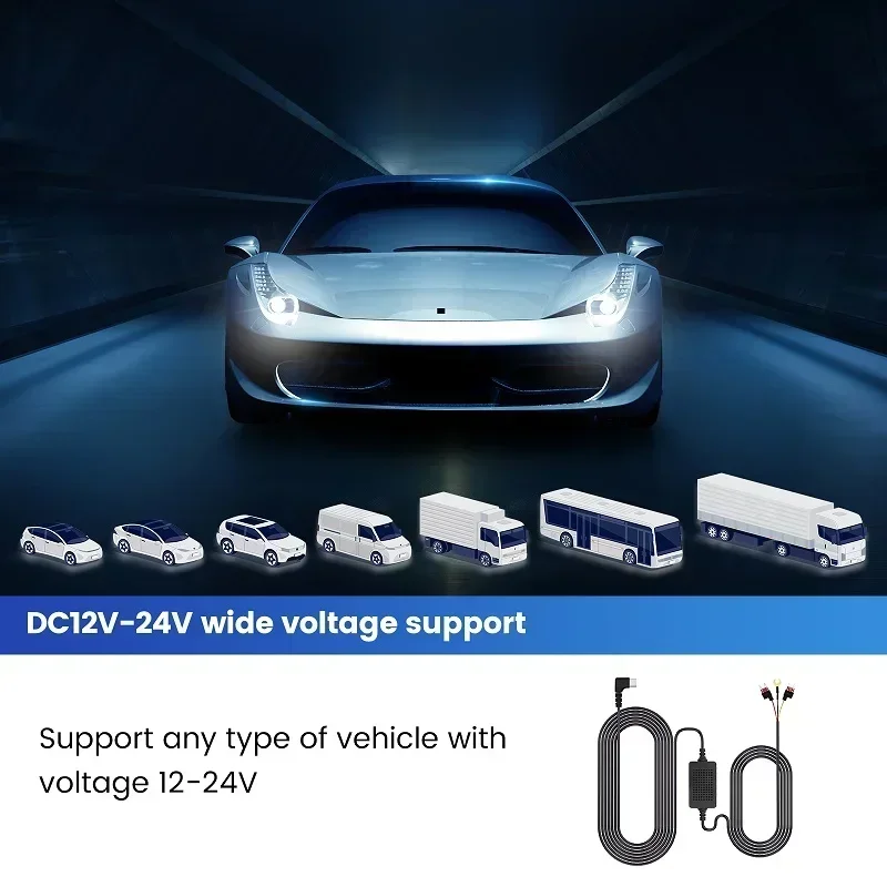 Kit de fio rígido para câmera de painel de carro 3A - cabo abaixador de 3,5 m 12-24 V com USB Mini/Micro/Tipo C para alimentação de painel