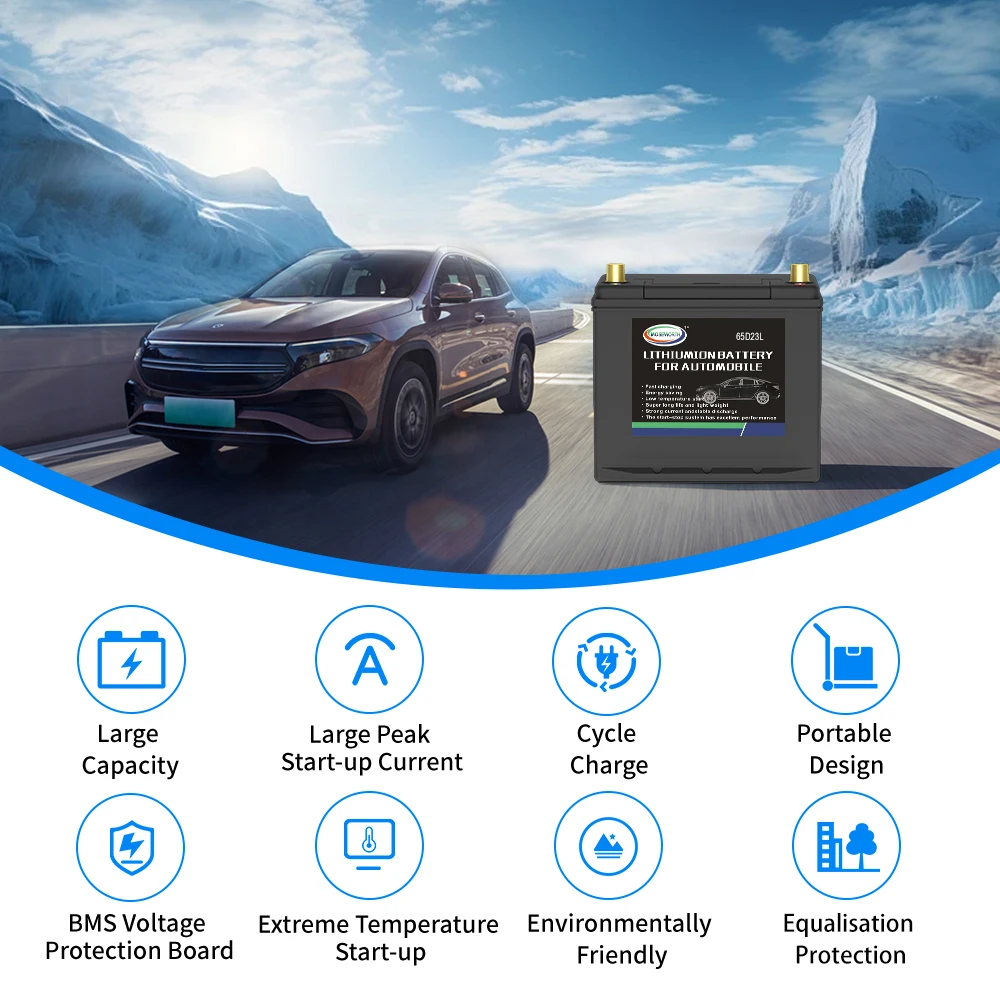 65D23L Car Battery 12V 40Ah 1100CCA LiFePO4 Automotive Battery Deep Cycle Built-in BMS High-Performance Starting Battery