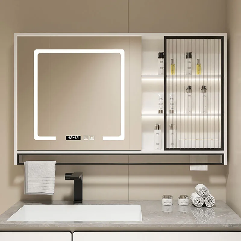 Display Mirror Cabinets Living Room Storage Glass Lights Bathroom Vanity Standing Wall Mounted Meuble Miroir Modern Furniture