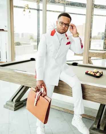 Traje blanco para hombre, hecho a medida esmoquin de boda, chaqueta con solapa roja y pantalones, conjunto de 2 piezas, primavera y otoño