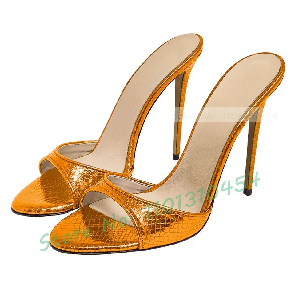 Nadruk węża okrągłe z wystającym palcem pantofle damskie na co dzień solidne buty do szpilki Stiletto na zewnątrz damskie eleganckie slajdy