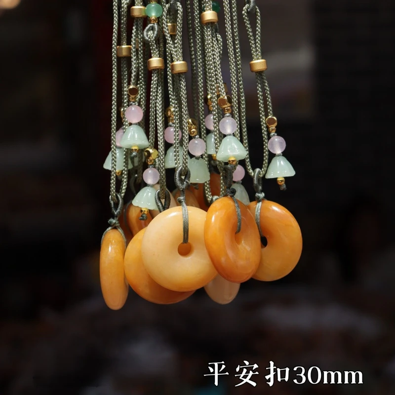 Gold silk jade safety buckle gourd four-leaf clover pendant jade pendant necklace new Chinese gift pendant  jewelry