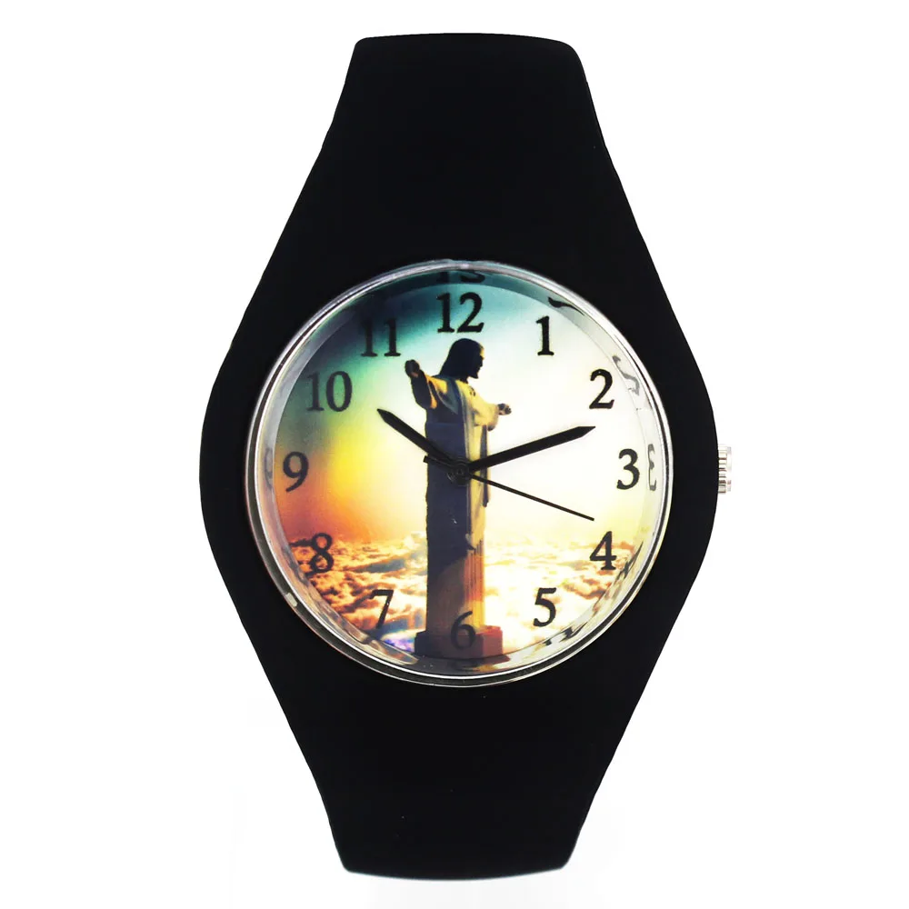 Jesus Christ Cross Brazil Crucifix Easter Day Gift Women Men Fashion Silicone Band Sport Quartz Wrist Watch