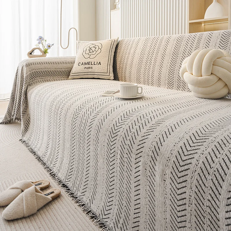 Thicken Chenille Blanket Sofa Cover For Living Room L Shaped Sofa 1/2/3/4 Seater Home Sofa Cover Design Fishbone Pattern