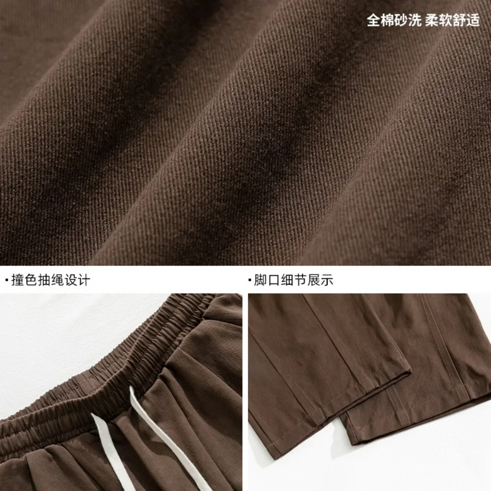 HAN LU Japanese style cotton casual pants for men in autumn and winter 2024 retro doubles pleated design versatile pants for men