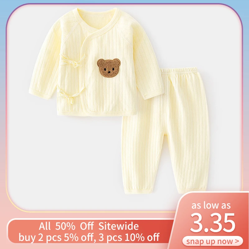2Pcs Cartoon Bear Baby Cardigans+Long Pants Sets Autumn Newborn Clothing Soft Cotton Long Sleeve Boy Girl Clothes Infant Outfits