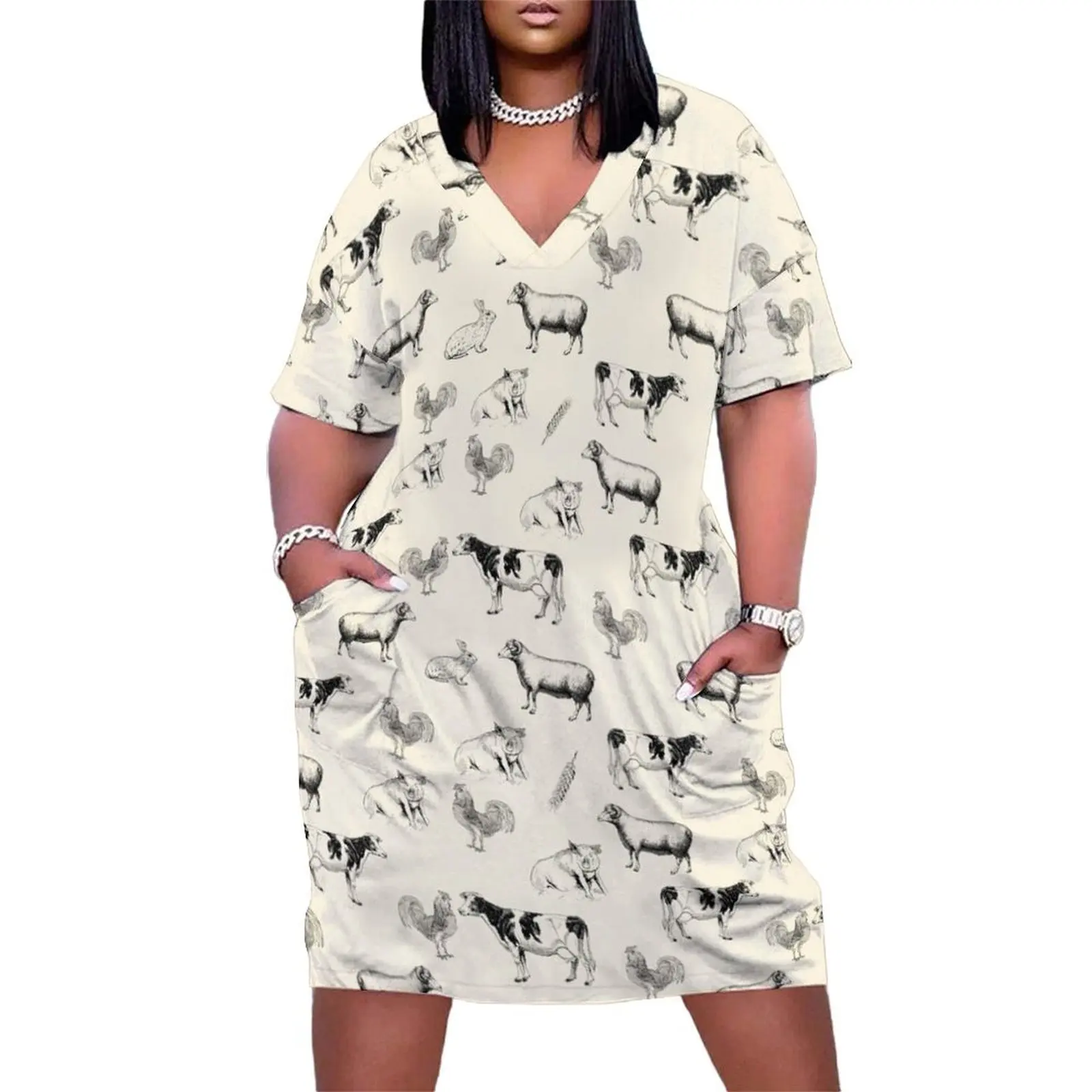 

Farm Animals Loose Pocket Dress Summer dresses for women purple dress elegant women's sets Aesthetic clothing