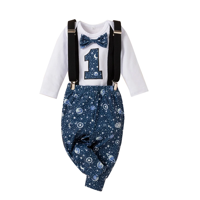 2pcs Autumn and Winter New Cartoon Boy\'s Cotton Jumpsuit with Starlight Print Backpack Pants Birthday Party Costume Set 0-24M