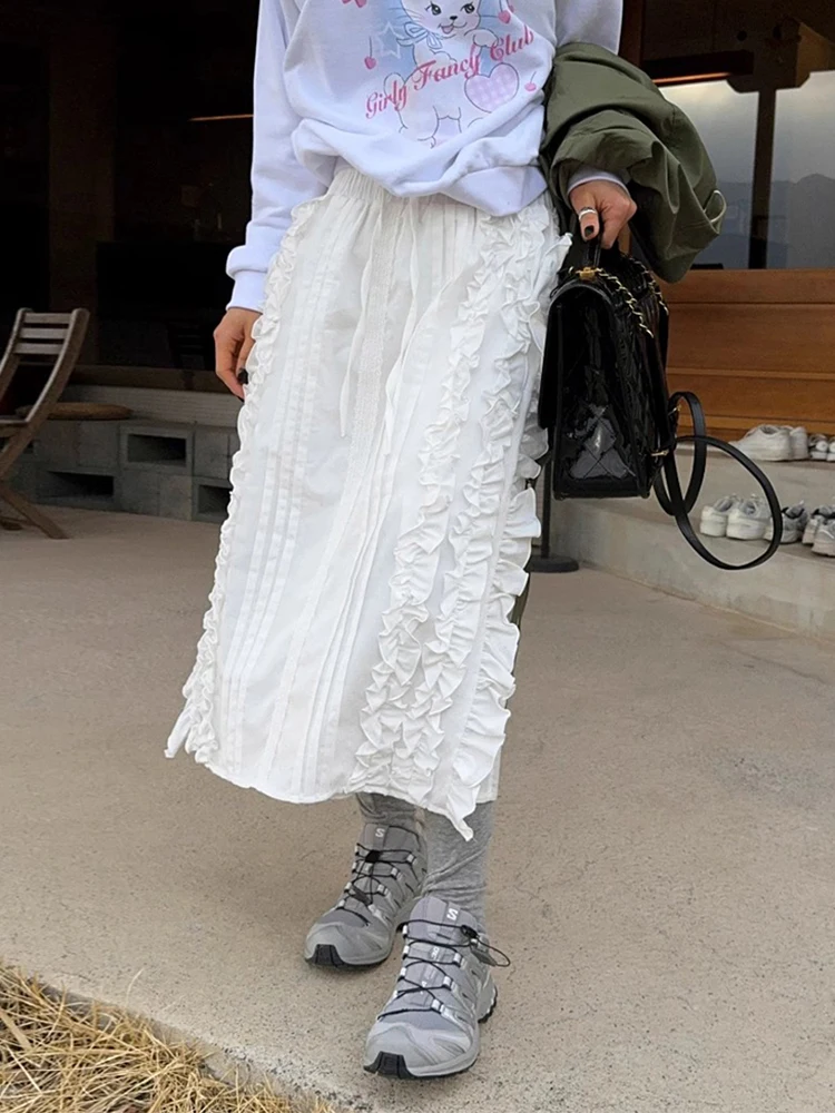 Chic Spring High Waist Long Skirt Women's Fashionable Gentle Style Belted Half Body Skirt Versatile Wooden  Design