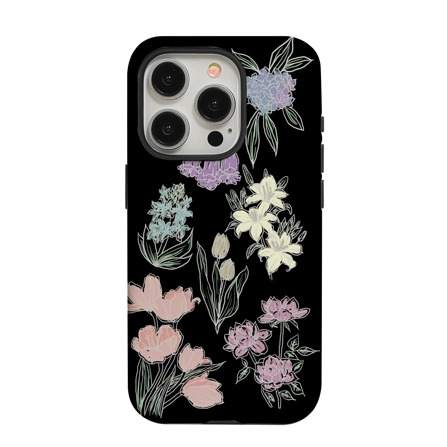 Hand-painted green flower iPhone 16 Promax Filing round edge frosted phone case, niche cute personality creative fall protection