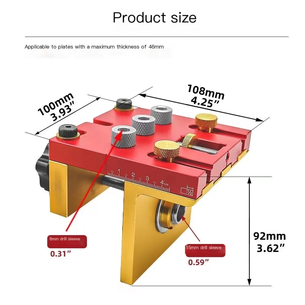 Kit de gabarito de cavilha 3 em 1 para carpintaria, localizador de perfurador de passador de madeira ajustável, gabarito de furo de bolso de alumínio, ferramentas de guia de broca de armário