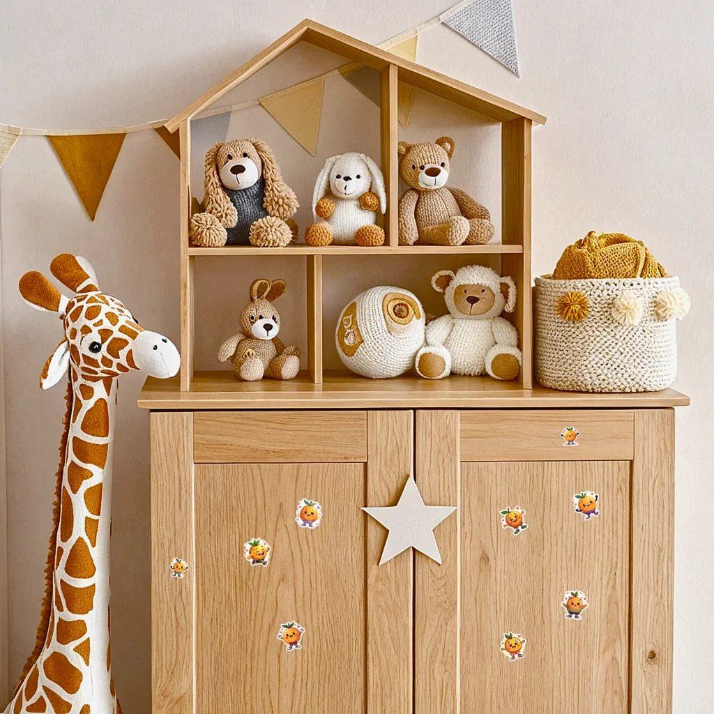 35pcs-100pcs Decals Vibrant Orange Stickers Decals Cartoon Adhesive Label Character Stickers For Fridge Toys Laptop