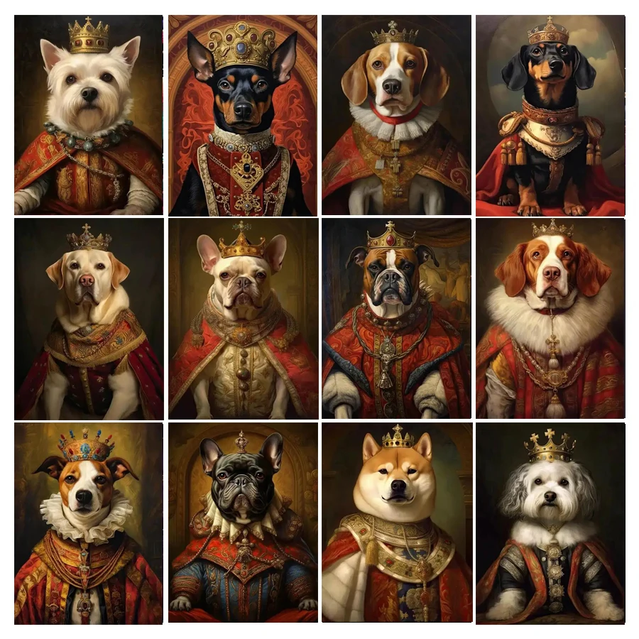 5D DIY Full Square Round Drill Diamond Painting Royal Cat Dog King Frech Bulldog Cross Stitch Diamond Mosaic Embroidery E595