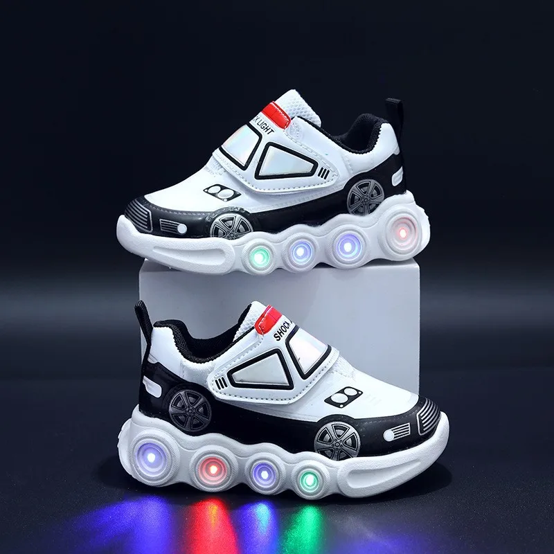 tenis Child Led Shoes Cartoon Car Luminous Kids Casual Sneakers Non-slip Breathable Boy Shoes Fashion Glowing Sport Shoes Tenis