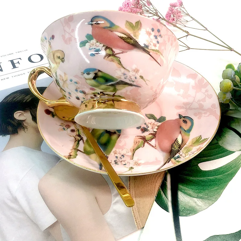 

European style high bone porcelain coffee cup set, ceramic gold border afternoon tea gift box, flower tea gift box, cup plate