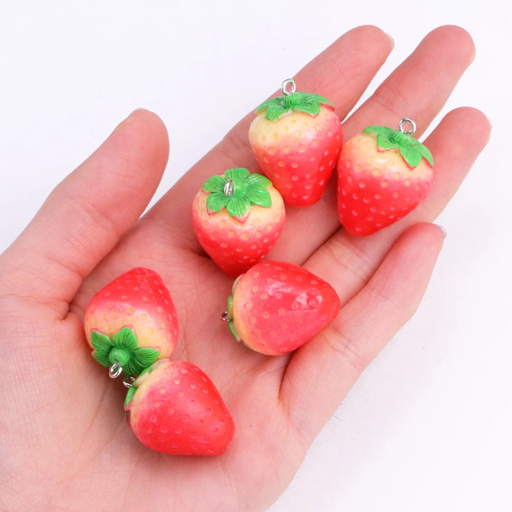 5Pcs Kawaii 3D Acrylic Strawberry Charm For Women Girls Jewelry Making Cute Resin Fruit Pendant DIY Fashion Ornament Wholesale