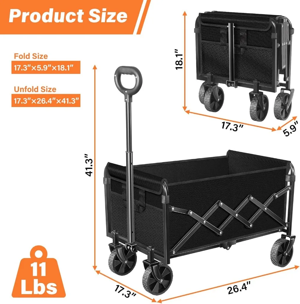 Carrinho de vagão dobrável dobrável com rodas para todo terreno - Carrinho utilitário portátil para compras, esportes e uso ao ar livre
