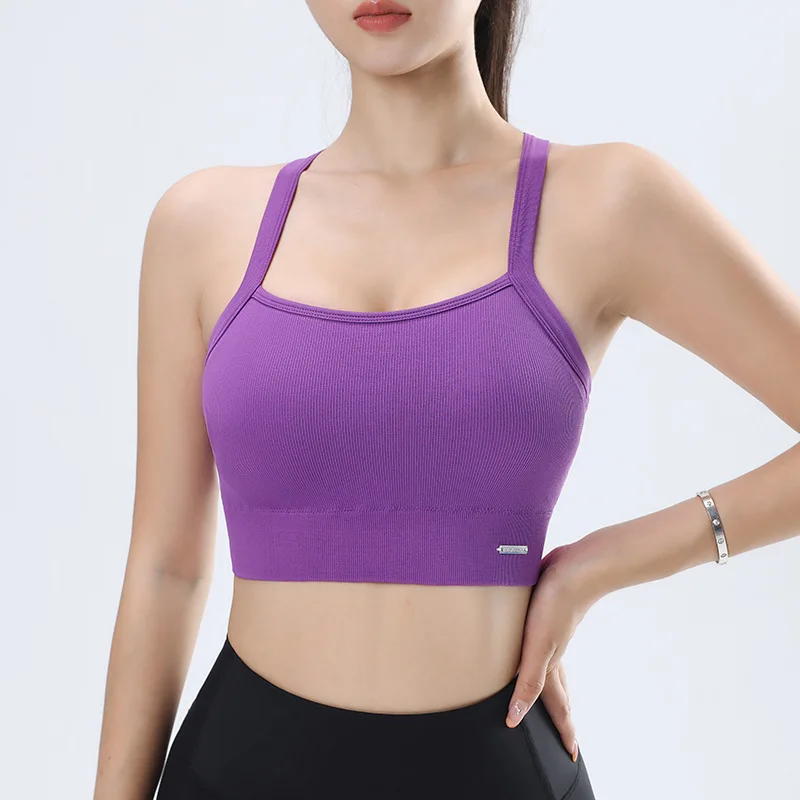 Women Sport Bras Seamless Yoga Bra Breathable Shockproof Underwear Padded Running Tank Tops Cross Straps Gym Fitness Vest Female