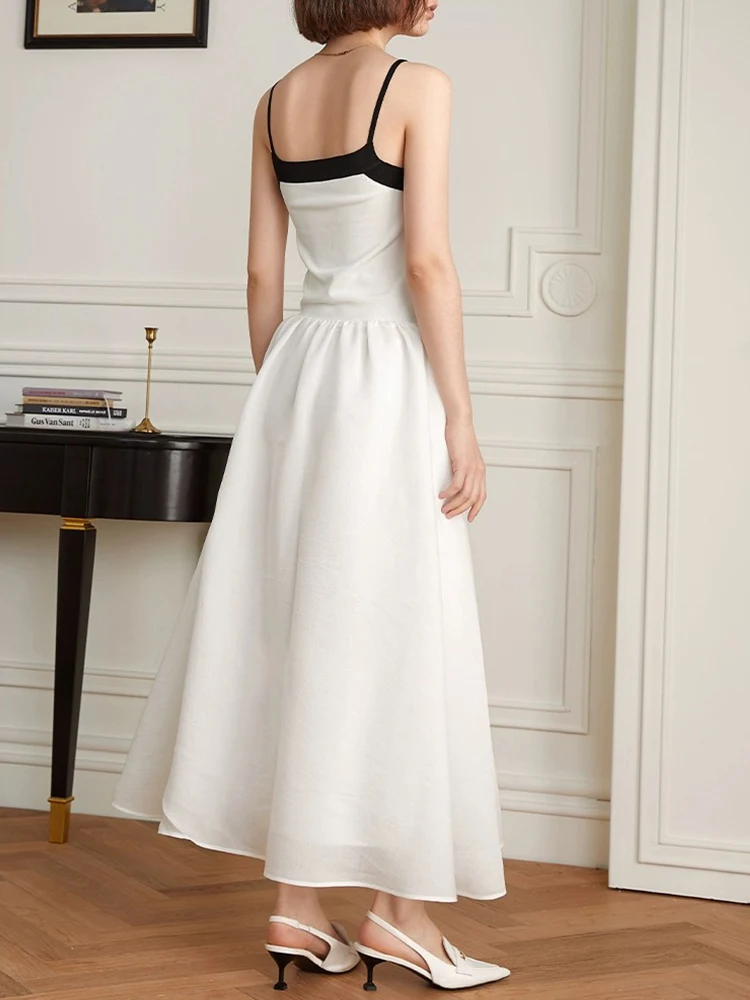 レトロなコントラストのセクシーなサスペンダー A ライン スカート ハイウエストとスリムな木製耳が付いた夏の女性の新しいエレガントでファッショナブルなドレス。