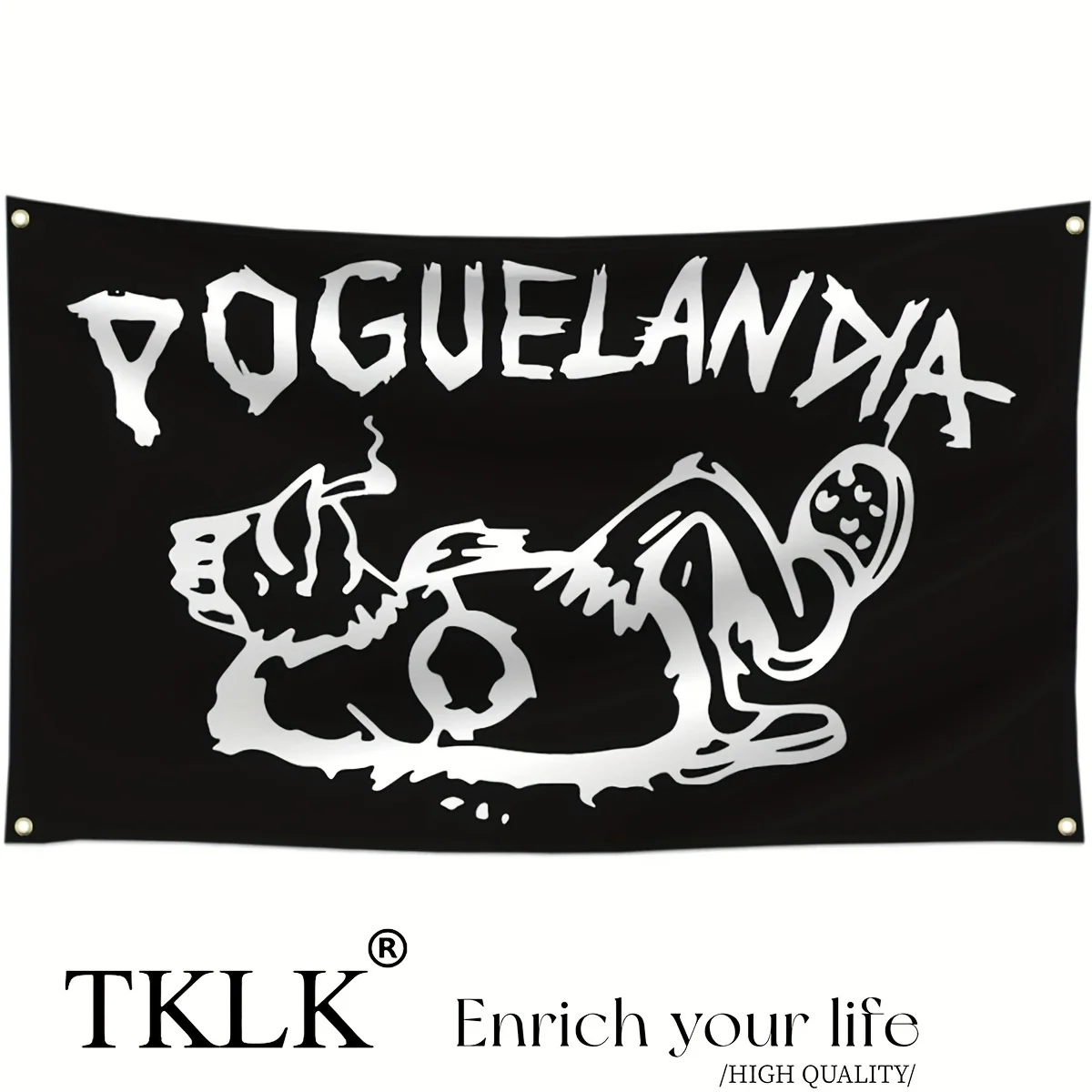 1pc Poguelandia Flag- Black & White Cartoon Design with Brass Grommets,Dorms, and Room Decoration, Indoor Polyester Flag
