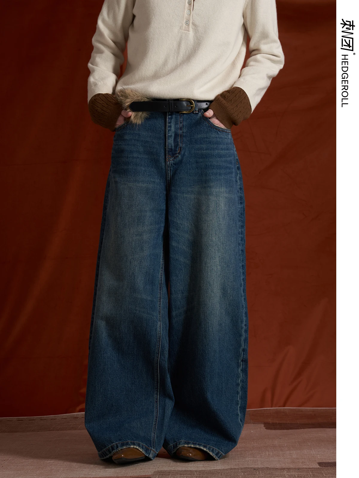 

Ретро-джинсы из чистого хлопка в клетку, широкие прямые брюки для женщин, повседневные удобные эластичные джинсовые штаны