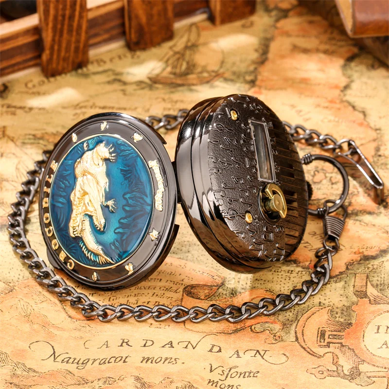 Mehrfarbige Krokodil-Taschenuhr mit Kette, Quarzwerk und Melodie aus dem Film „Castle in the Sky“ – Detail 3
