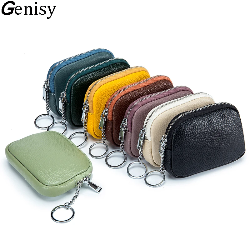 Fashion Soft Genuine Leather Coin Purse Mini Small Women Wallet Zipper Keychain Clutch Bag Cute Children\'s Key Holders Handbags