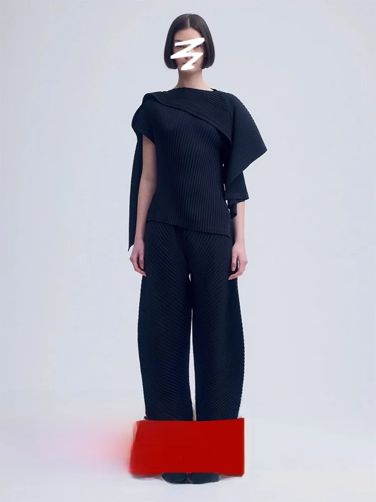 

Women's Autumn Set Loose High Waist Pants Pure Color Folded T-Shirt Home Comfortable Fashion Casual Commute Style Polyester F...