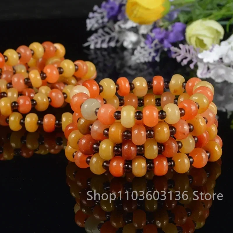 New Jewelry Jade Hand String Beaded Bracelet Natural Solid Color Gold Silk Jade Trumpet Abacus Bead Garnet Bracelet