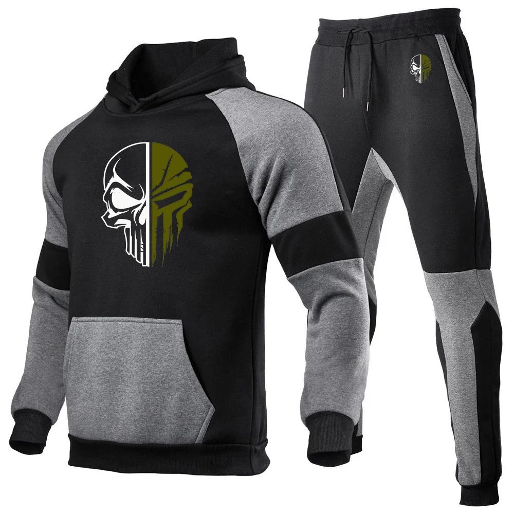 

Funny Skull Graphics 2026 Urban Fashion Hoodies Sportswear Men's Set Hooded Sweatshirts Sweatpants Autumn Male Daily Casual