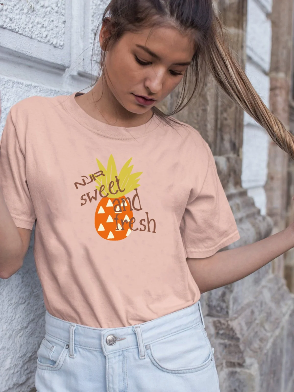 T-shirt da donna in puro cotone di grandi dimensioni Divertimento creativo Stampa di pino Street Sle Loose Fit rotondo Ne ort Sve Top