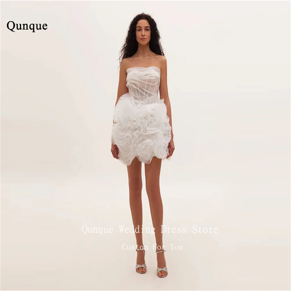 

Qunque Short Vintage Women's Wedding Gowns Bride Sleeveless Strapless Mini A Line Vestidos De Novia Backless Dress Customized