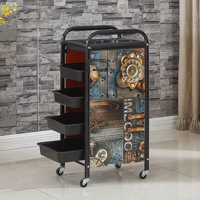 Retro Multilayer Wheels Trolley  Mobile Pulley Auxiliary Cart Paint Craft Hairdressing Trolley Colorful Tool Storage