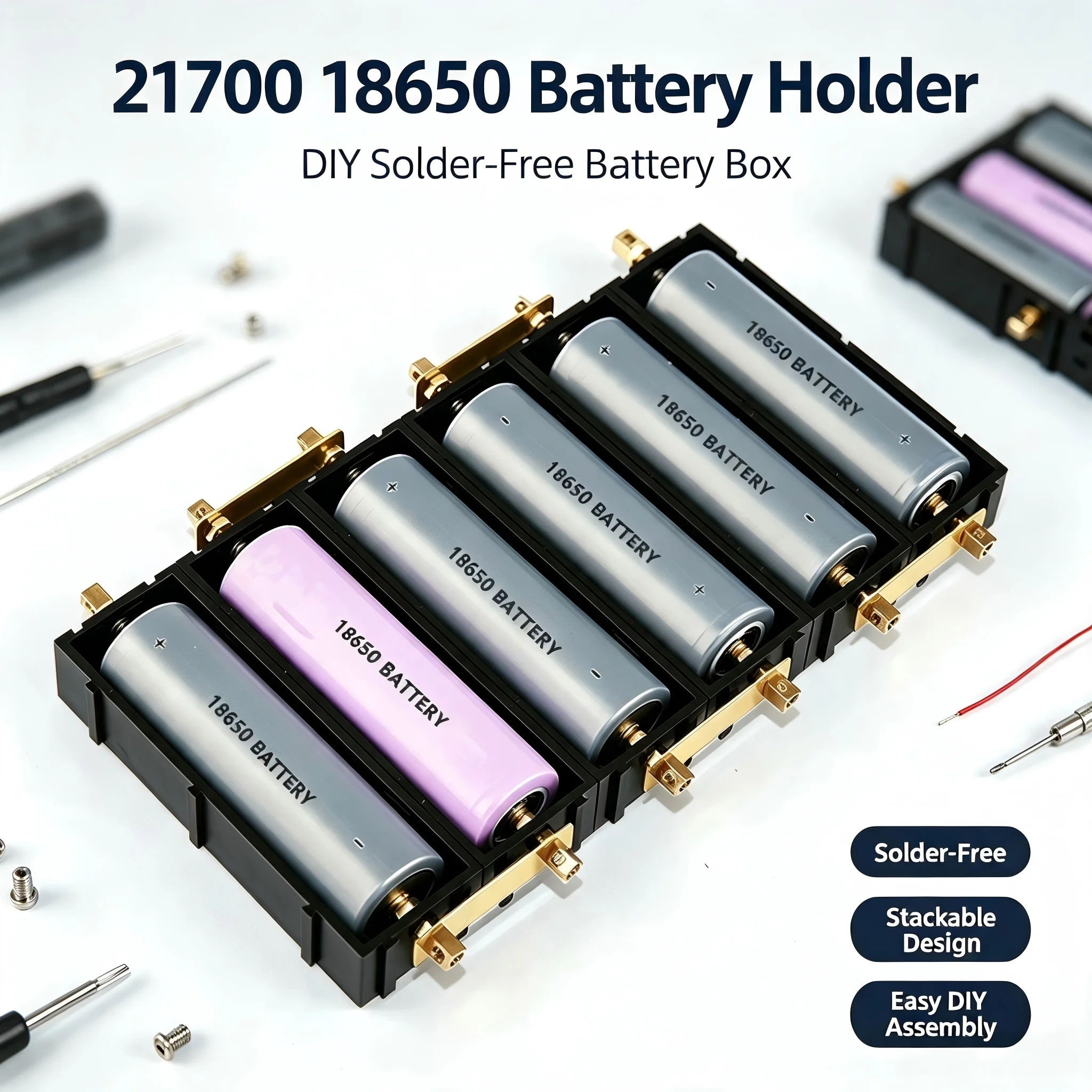 Splicable Solder-Free Battery Holder Battery Case 21700/18650 Lithium Battery Box Holder Electronic High-Current Copper Pillar