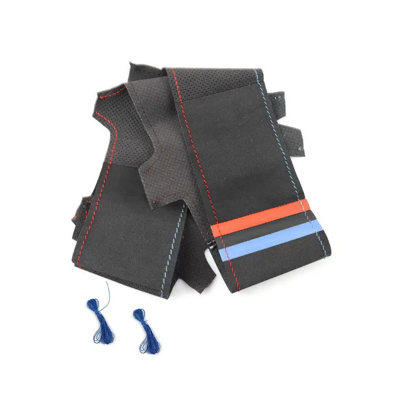 Car Steering Wheel Suede Leather Cover Red Blue Line Bar For BMW M Sport F20 F22 M140i M235i F30 F34 F32 F36 F48 F15 F16 F25 F26
