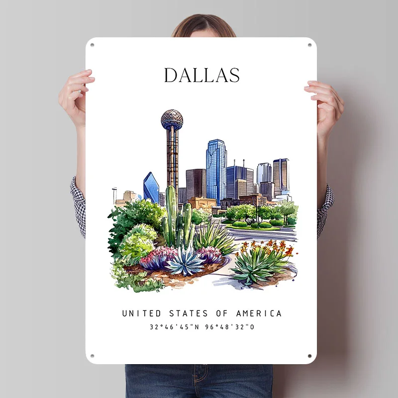 Dallas Texas Travel Tinplate Poster Custom Wall Art Vintage Metal Signs Retro Tin Plaque for Office Decor Gaming Decoration Room