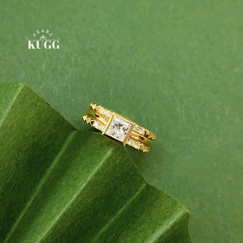 

KUGG 100% 18K Yellow Gold Rings Luxury Classic Style Real Natural Diamond Engagement Ring for Women High Wedding Jewelry