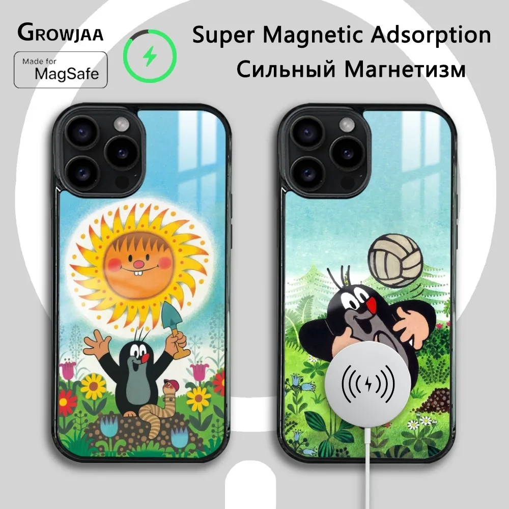 Cartoon The L-Little M-Mole Phone Case For iPhone 16 15 14 13 12 11 Pro Max Plus Mini Magsafe Mirror Wireless Magnetic Cover