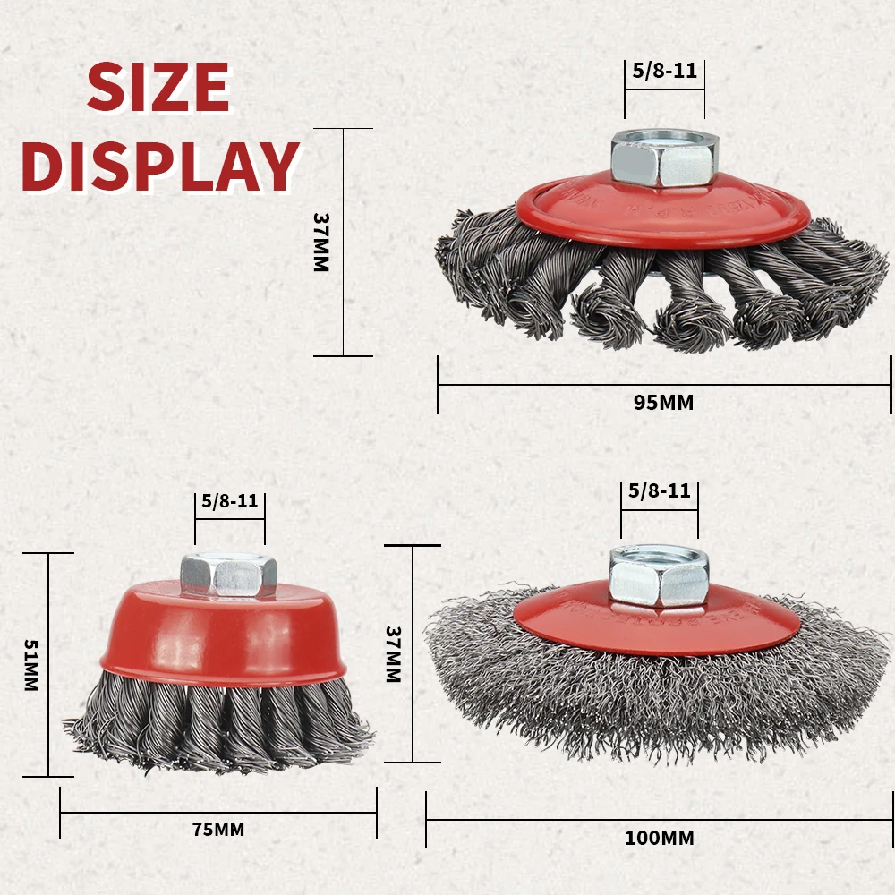 Twisted Steel Wire Wheel Cup Brush M14/5/8-11in Strong Paint Remove Rotary Twist Knot Deburring for Metal Angle Grinder