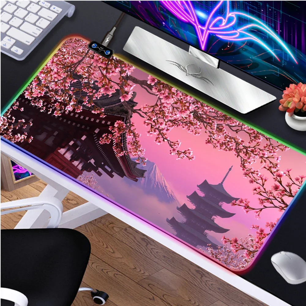 

Japan Cherry Blossom Tree Flowers photo Mouse Pad Gamer Big Mouse-pad Led Backlight and common pink mice mat