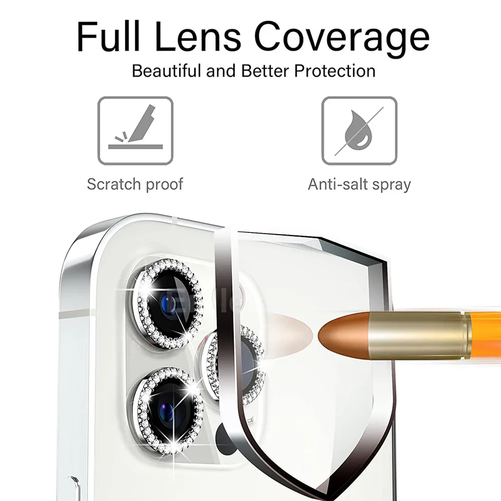 Pelindung lensa berlian belakang, untuk Iphone 16 Pro Max 9D pelindung kamera kaca Tempered untuk Iphone 16 15 14 Pro Max casing penutup cincin Film