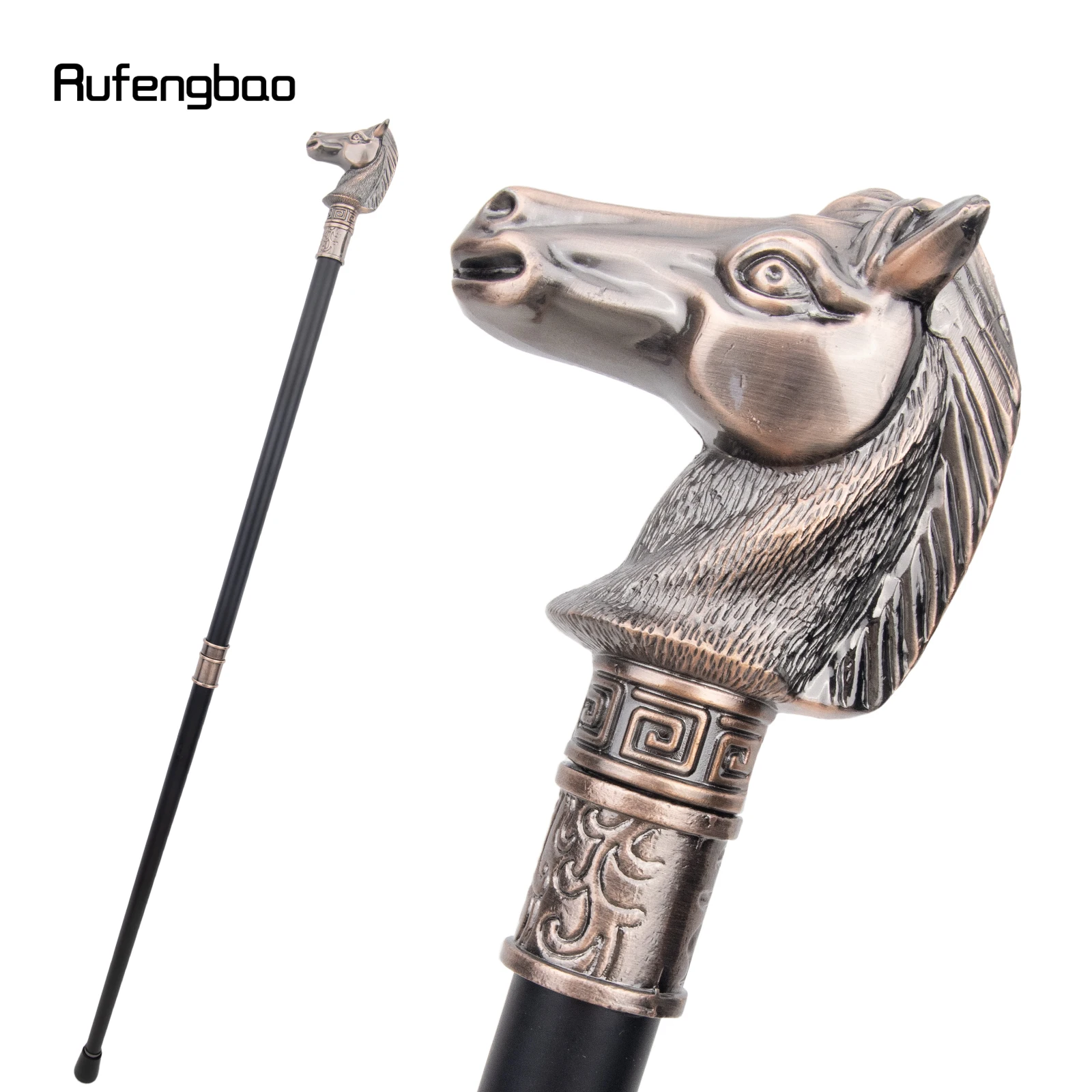 Copper Race Horse Bristle Head Animal Fashion Stick Decorative Cospaly Vintage Party Fashionable Walking Cane Crosier 93cm