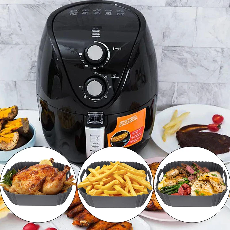 Large Air Fryer Silicone Basket Tray Pot Square Non-stick Airfryer Baking Mold Liner  Bpa Free Kitchen Cooking Accessories