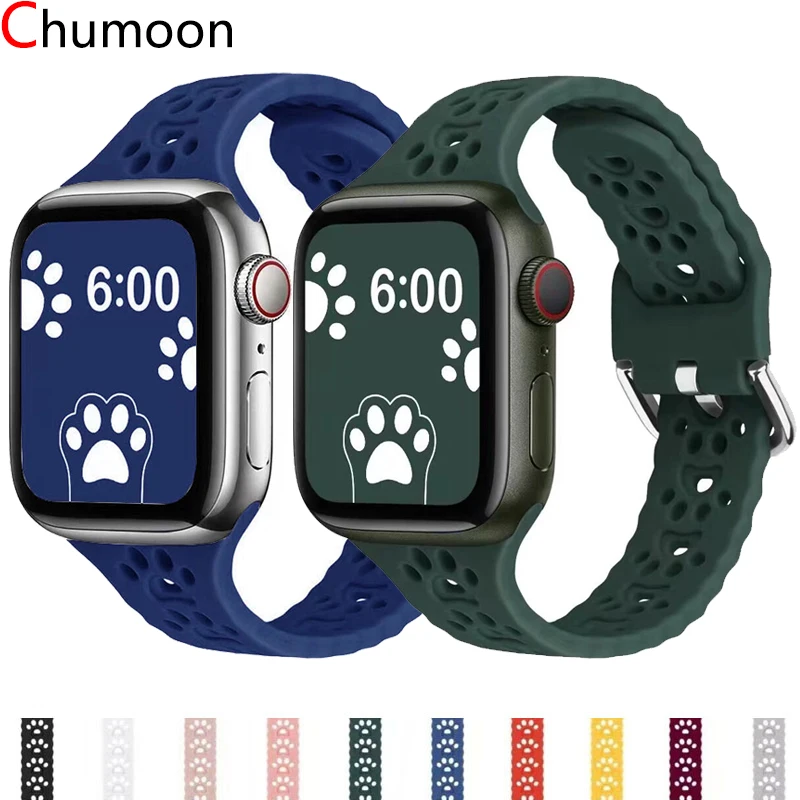 Cat Paw Design Strap For Apple Watch Band 44mm 40mm 45mm 41mm 38mm 42mm Breathable Slim Silicone Bracelet iWatch 7 6 5 4 3 SE