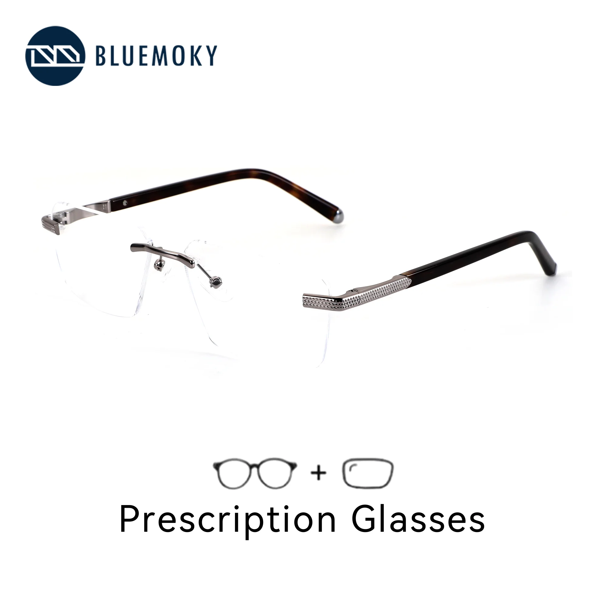 

Очки BLUEMOKY (размер M) с квадратной металлической оправой без ободка для мужчин, фотохромные оптические линзы с диоптриями, очки для коррекции близорукости