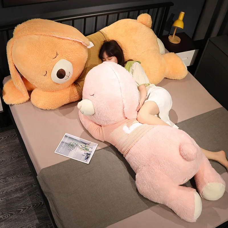 

80/100CM Cartoon Sleepping Lying Rabbit With Sweater Plush Toy Doll Stuffed Soft Pillow Toys for Kids Birthday Christmas Gift