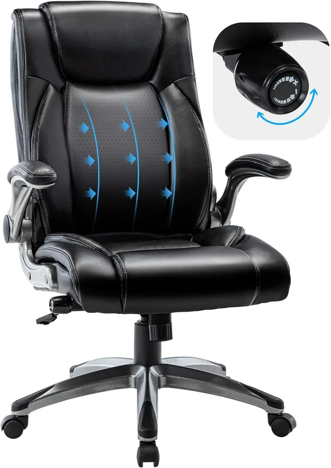 Office Chair-Ergonomic Computer Desk Chair with Thick Seat for Comfort, High Back Executive Chair with Padded Flip-up Arms,