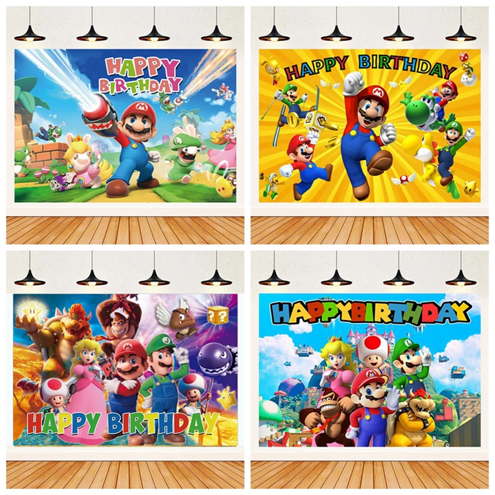 Red Plumber Brick Question Block Green Pipe Mushroom 1UP Star Backdrop Custom Name Photo Booth Boys Birthday Cake Smash Decor