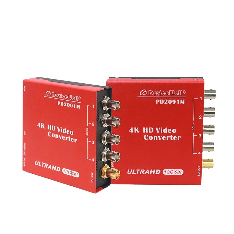 hit product4K Quad Link SDI Converter with 4 X1.5G/ 3G SDI Input & 1 X 6G/ 12G SDI Output +1 X 6G/ 12G Optical Output  (LC Port)